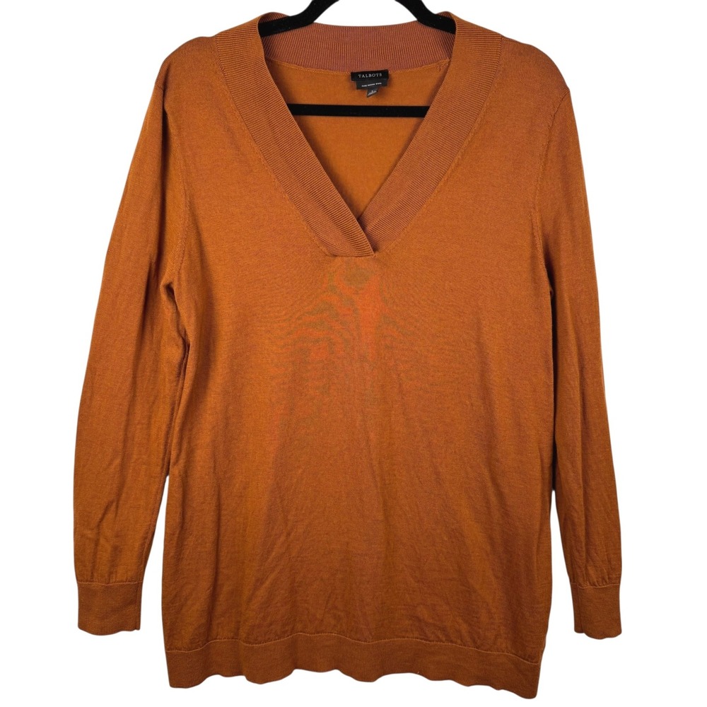 Talbots Sweater‎ Womens Merino Wool V-Neck Long Sleeve Burnt Orange